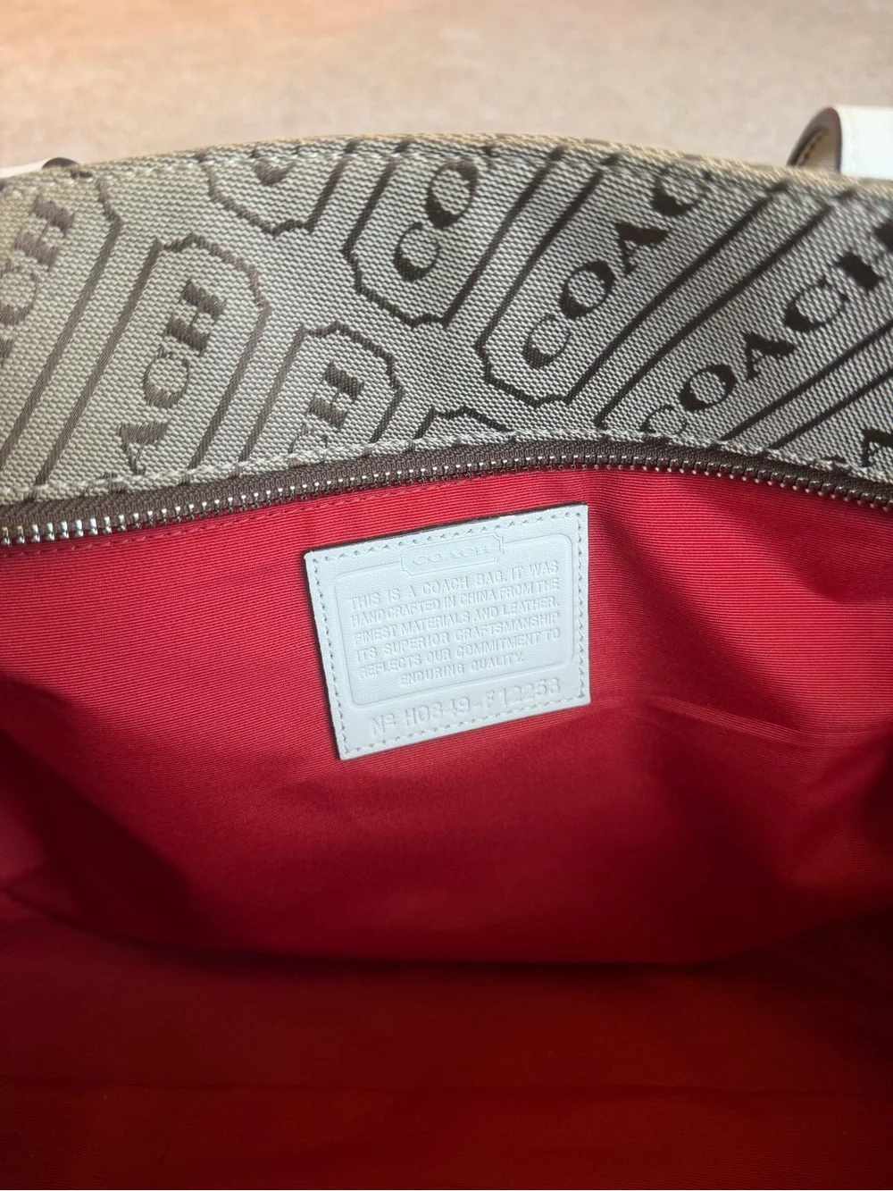 Coach Beige Signature Logo Tote with White Trim